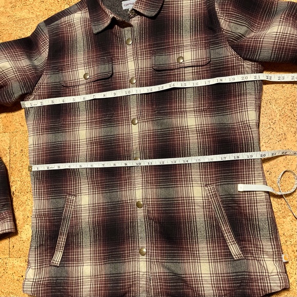 Carhartt Wm’s Hubbard Sherpa Lined Plaid Flannel Shirt Jacket In Deep Wine Sz M - Picture 13 of 16